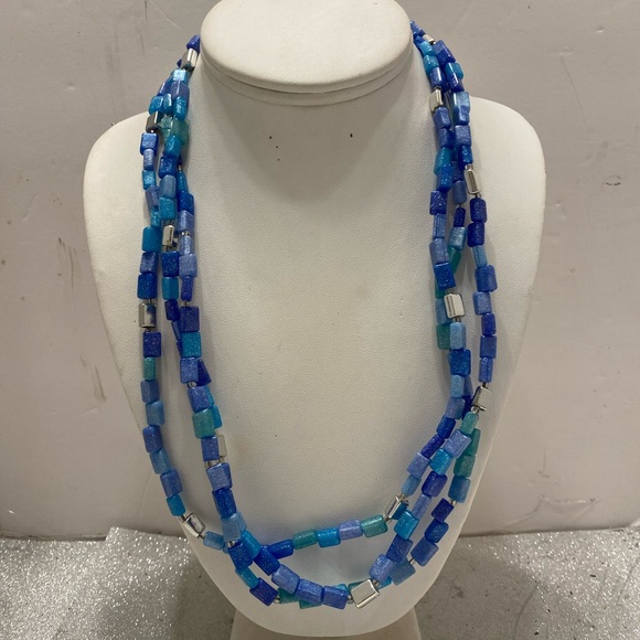 Blue and Silver Beaded Necklace - Picture 1 of 8